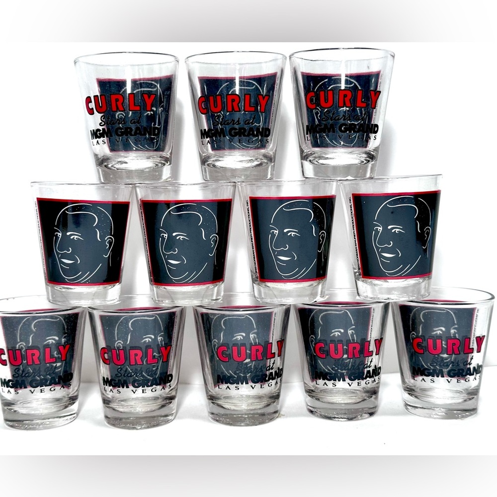 12 CUPS LOT VINTAGE 90s NWT MGM GRAND LAS VEGAS SHOT GLASSES “CURLY”STARS